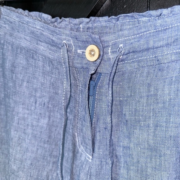 Tommy Bahama Blue 100% Linen Chambray Coconut Shell Button Breathable Pants S/P - Picture 5 of 14